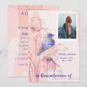 Memorial Service Invite Bluebird Garden Bird Kaart (Voorkant / Achterkant)