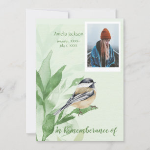 Memorial Service Invite Chickadee Bird Botanical Kaart