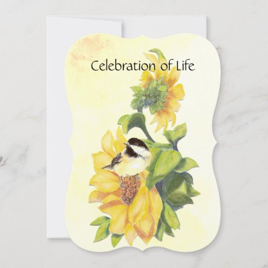 Memorial Service Invite Chickadee Bird Sunflower Kaart (Voorkant)