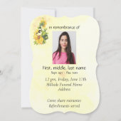 Memorial Service Invite Chickadee Bird Sunflower Kaart (Achterkant)