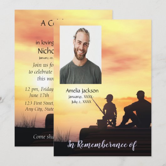 Memorial Service Invite Father Son Vissen Fish Kaart (Voorkant / Achterkant)
