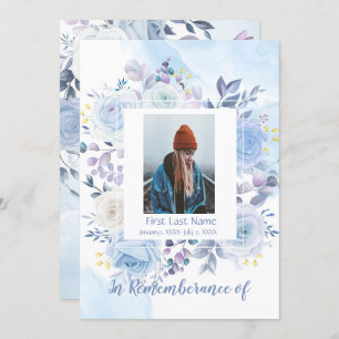 Memorial Service Invite Hummingbird Blue Rozen Kaart