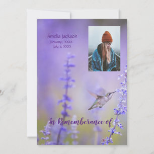 Memorial Service Invite Hummingbird Lavender Kaart