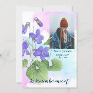 Memorial Service Invite Hummingbird Violet Floral Kaart