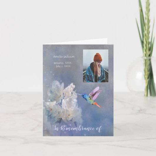 Memorial Service Invite Hummingbird White Flowers (Voorkant)