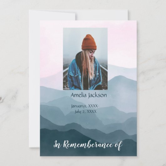 Memorial Service Invite Mountain Landscape Kaart (Voorkant)