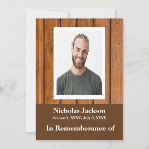 Memorial Service Invite Wood Masculine Kaart