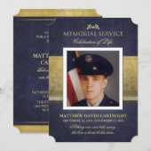 Memorial Service Navy Blue & Gold Elegance Invite Kaart (Voorkant / Achterkant)