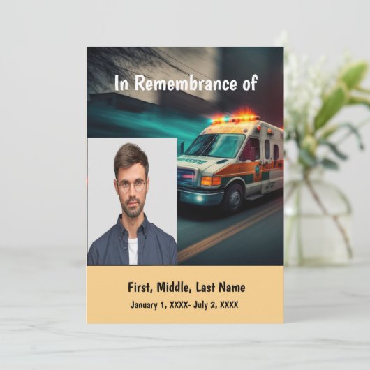 Memorial Service Nodig Ambulance Attendant Driver  Kaart (Staand voorkant)