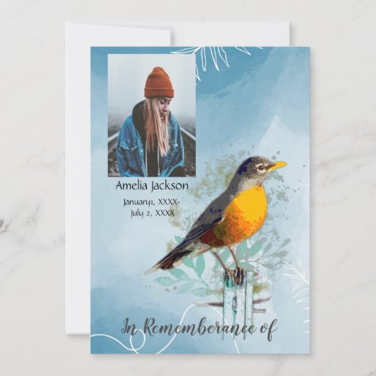 Memorial Service nodigt American Robin Bird uit Kaart (Voorkant)