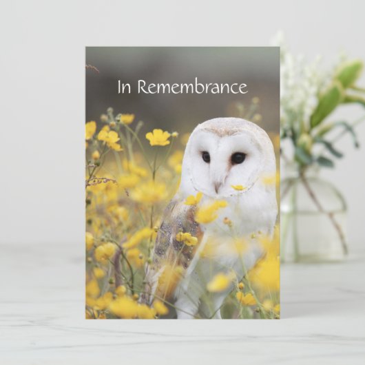 Memorial Service nodigt Barn Owl Bird Flowers uit Kaart (Staand voorkant)