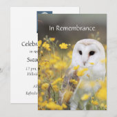 Memorial Service nodigt Barn Owl Bird Flowers uit Kaart (Voorkant / Achterkant)