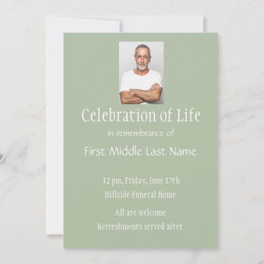 Memorial Service nodigt Klassieke Groene Boom Afbe Kaart (Achterkant)