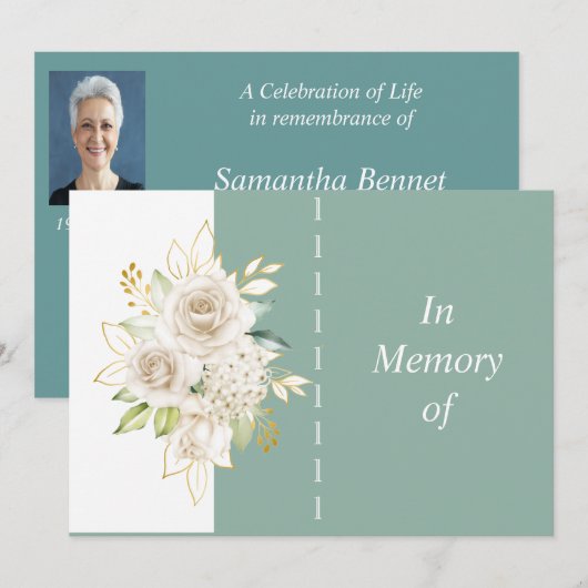 Memorial Service nodigt Wild White Rose Custom uit Kaart (Voorkant / Achterkant)