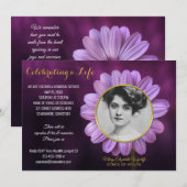 Memorial Service Paars Daisy Gold Photo Lijst Kaart (Voorkant / Achterkant)