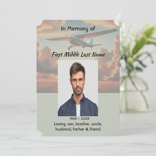 Memorial Service Pilot Airplane Flying Sunset Kaart (Staand voorkant)