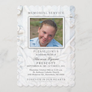 Memorial Service Soft White Floral Photo Card Kaart