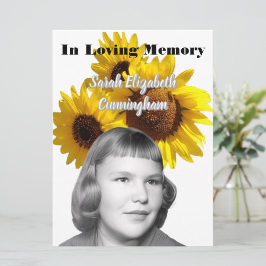 Memorial Service Sunflower Photo Program Programma (Staand voorkant)