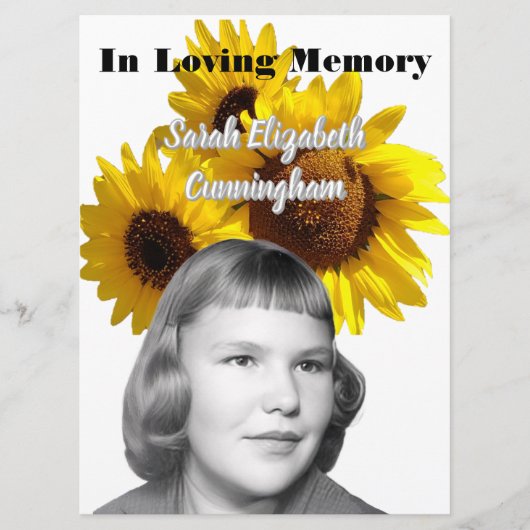 Memorial Service Sunflower Photo Program Programma (Voorkant)