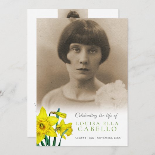 Memorial Service yellow daffodils begrafenisprogra Programma (Voorkant / Achterkant)