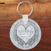 Memorial | Silver Angel Wings en Heart Sleutelhanger (Voorkant)