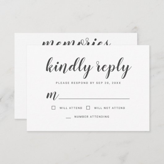Memorial Simple Cursive Memories Kindly Reply RSVP Kaartje (Voorkant / Achterkant)