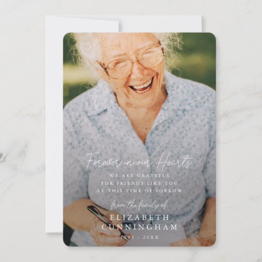 Memorial Simple Forever in ons hart Foto Bedankkaart (Voorkant)