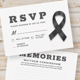 Memorial Simple Moderne Memories Black Ribbon RSVP Kaartje