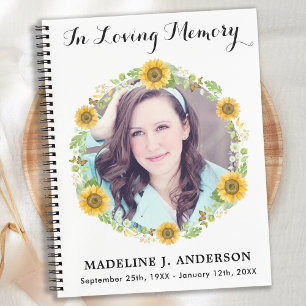 Memorial Sunflower Floral Photo Funeral Guestbook Notitieboek