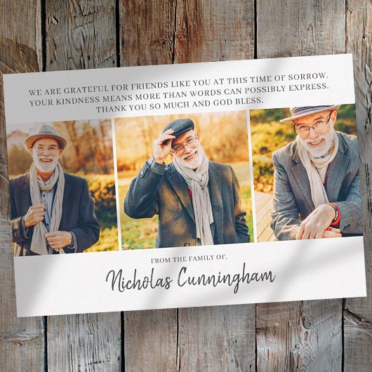 Memorial Three Custom Photo and Message Hartelijk  Notitiekaartje