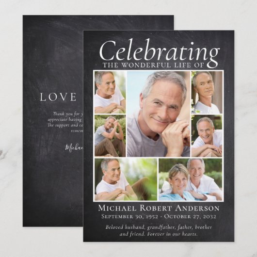 Memorial Tribute Photo Collage Slate Bedankkaart (Voorkant / Achterkant)