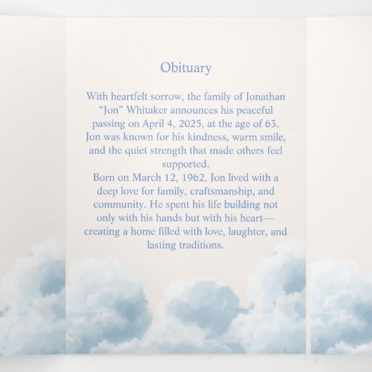 Memorial Trifold Funeral Template Drieluik Uitnodiging (Binnenkant midden)