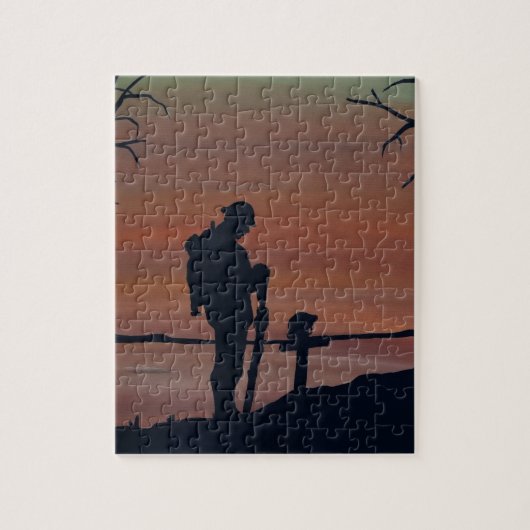 Memorial, Veternas Day, silhouette solider bij gra Legpuzzel (Verticaal)