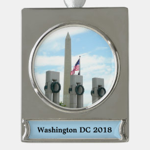 Memorial Washington Monument en WWII in DC Verzilverd Banner Ornament