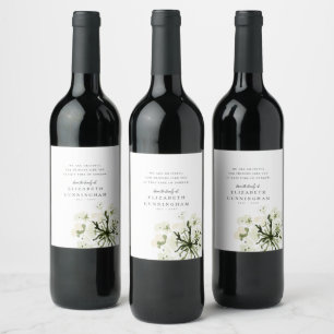Memorial Waterverf Botanicals Floral Elegant Chic Wijn Etiket