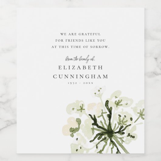 Memorial Waterverf Botanicals Floral Elegant Chic Wijn Etiket (Enkel label)