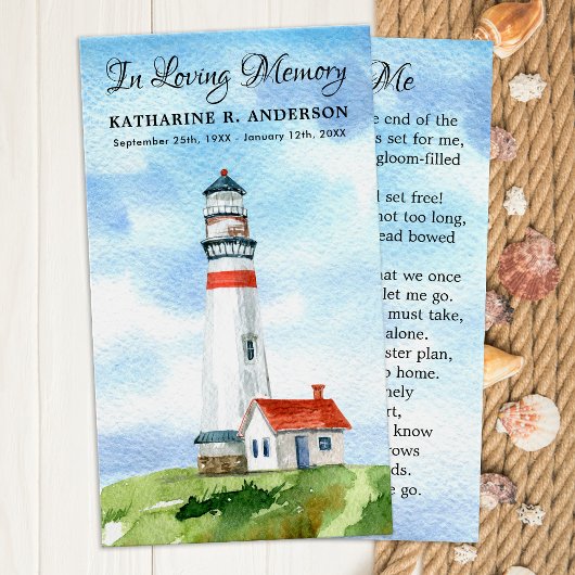 Memorial Waterverf Lighthouse Funeral Prayer Kaart