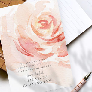 Memorial Waterverf Roos Flower Elegant Chic Bedankkaart