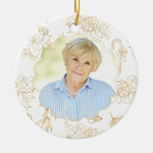 Memorial White Gold-fotokerstmis Keramisch Ornament