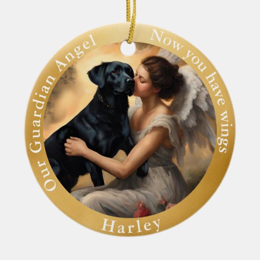 Memorial Zwart Lab Angel Art Custom Keramisch Ornament (Voorkant)