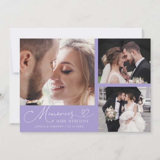 Memories Made With Love Wedding Lilac Photo Bedankkaart (Voorkant)