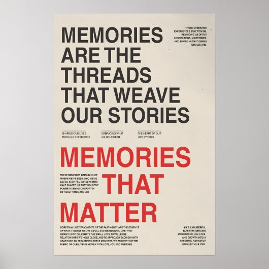 Memories Typography Poster Sentimental Wall Art (Devant)