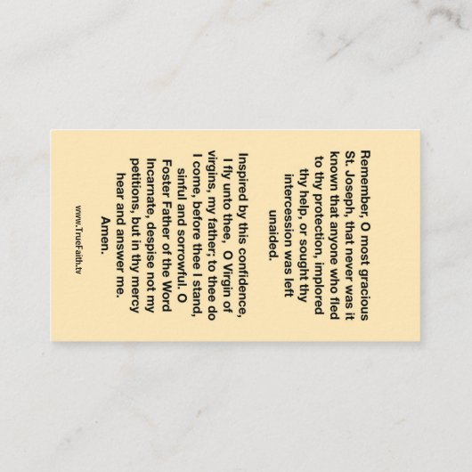 Mémoriser la carte de prière Saint-Joseph (Dos)