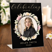 Memory Funeral Photo Floral Wreath Black Reclamebord Met Voetstuk