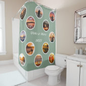 Memory Photo Collage Polka Dot Monogramed Douchegordijn (In situ)