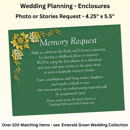 Memory Request Enclosure - Emerald Green & Gold