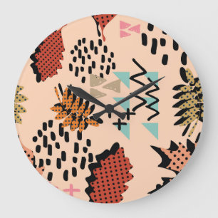 Memphis Autumn: Geometrisch bladerenpatroon Grote Klok