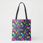 Memphis Blue Geometric Shapes 80s Monogram Draagtas (Voorkant)