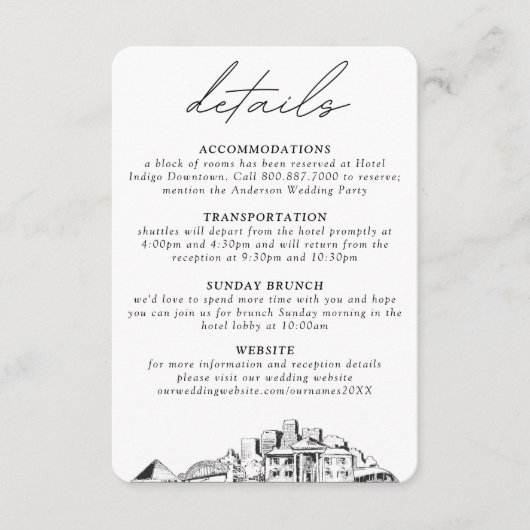 Memphis bruiloft kleine verticale details informatiekaartje (Voorkant)