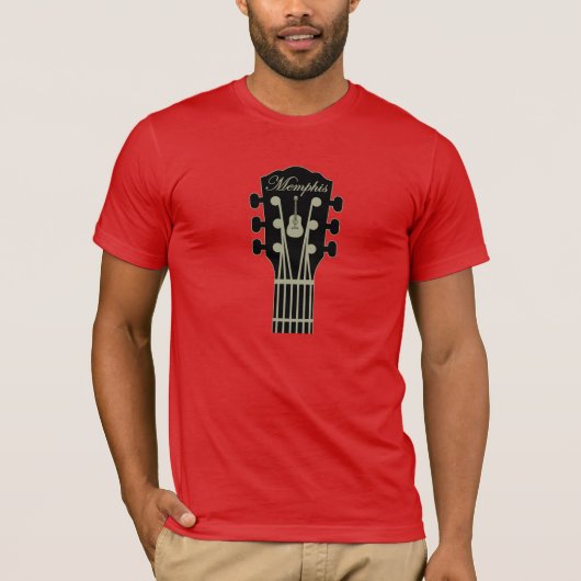 Memphis Guitar Black Grey op Red T-shirt (Voorkant)